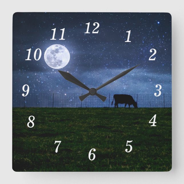 Mjölkaktig slaktboskap Moonlight Wall Clock Fyrkantig Klocka (Framsida)
