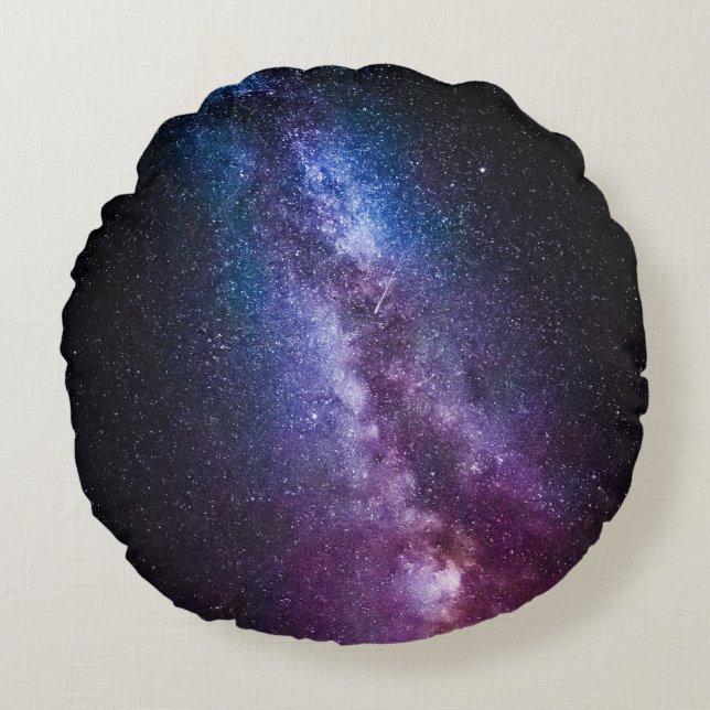 Mjölkaktig väg ljusa färger rund kudde (Framsidan)