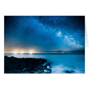 Mjölkaktig Way Galaxy över fiskefartyg Hälsningskort