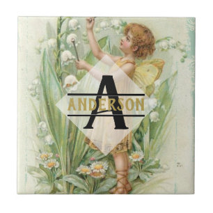 Mjölkblåsor Vintage Art Monogram med namn Kakelplatta