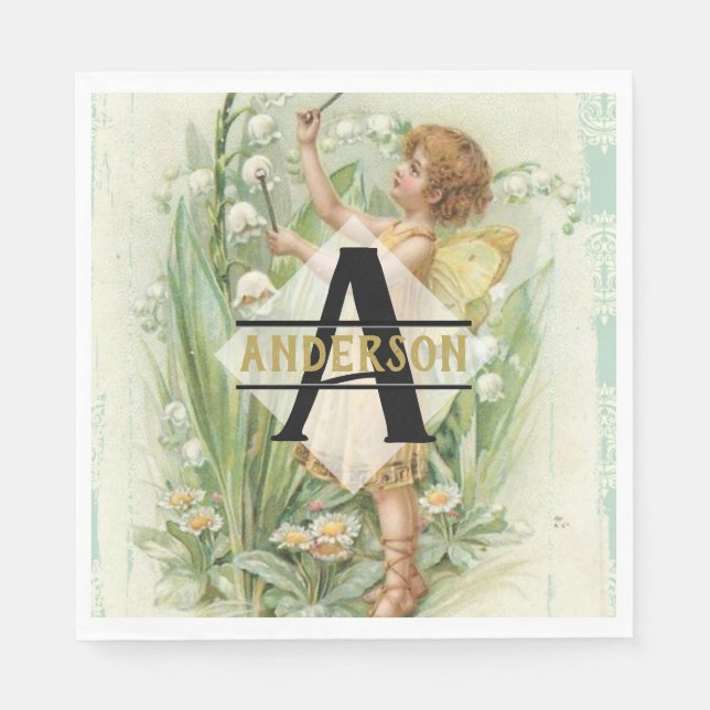 Mjölkblåsor Vintage Art Monogram med namn Pappersservett (Framsidan)