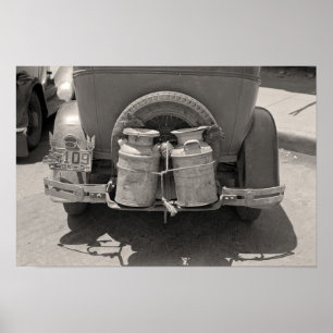 Mjölkburkar, 1939. Vintage foto Poster