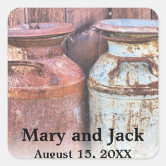 Mjölkburkar Landsbygdsbröllop Rustik Gammal Gård B Fyrkantigt Klistermärke