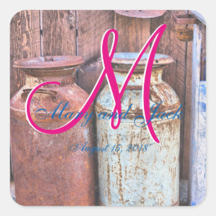 Mjölkburkar Vintage Metall Rustik Antik Monogram Fyrkantigt Klistermärke