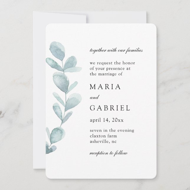 Mjölkfärgen. Enkelt vitt bröllop Inbjudningar (Framsida)