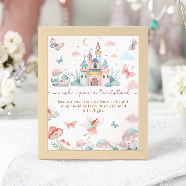 Mjölkfiskarnas önsketecken 1:a födelsedagen Party Poster (Whimsical Fairy Wish Sign 1st Birthday Party)