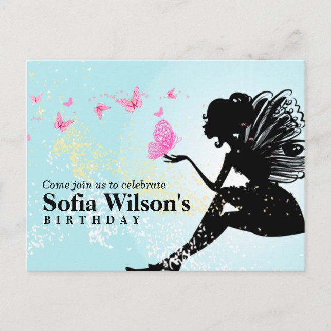 Mjölkfjäril födelsedag Postkortsinbjudan Inbjudan Vykort (Framsida)