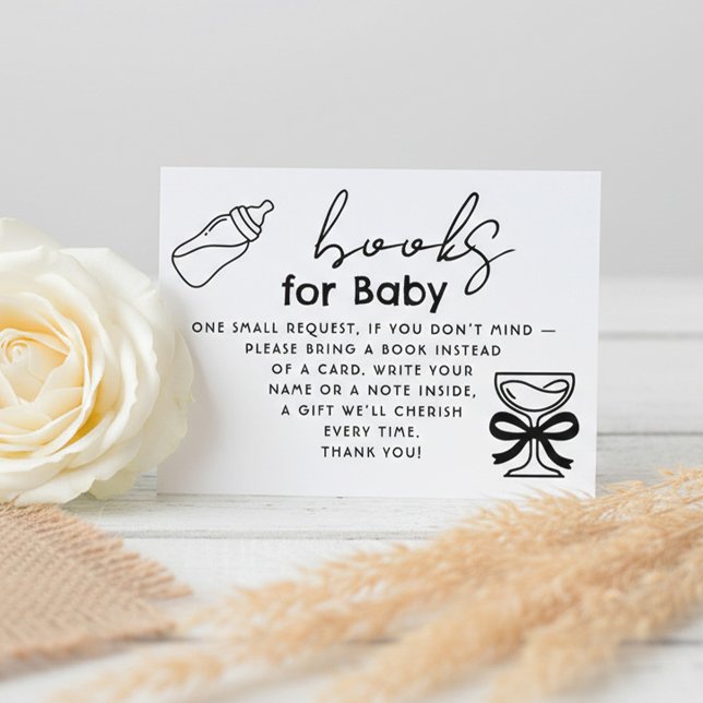 Mjölkflaska och Champagne Böcker För Bebis Förfråg Tilläggskort (Books For Baby Whimsical Line Doodles Baby Shower Request Card)