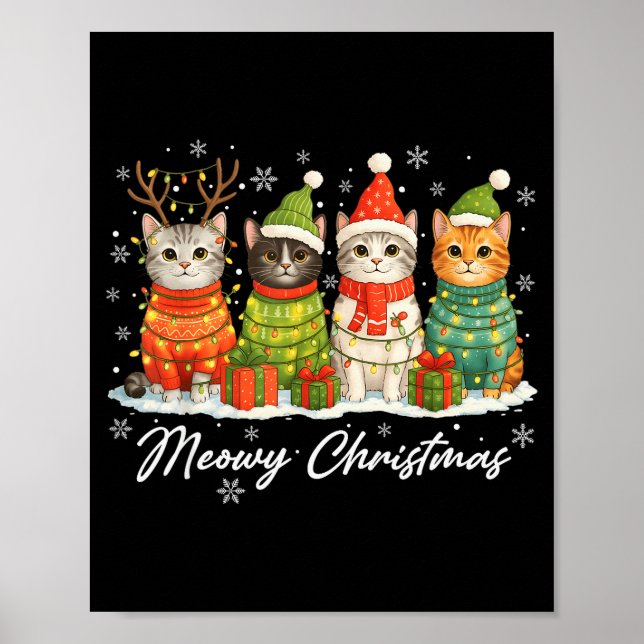 Mjölkigt julkatts julbelysning mysig säsong Xm Poster (Framsidan)