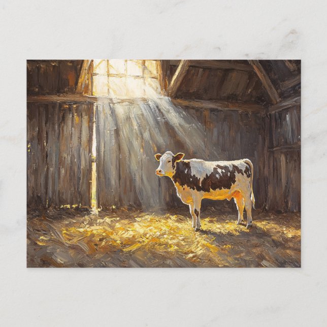Mjölkkor i en Barn Rustic Farm Vykort (Framsida)