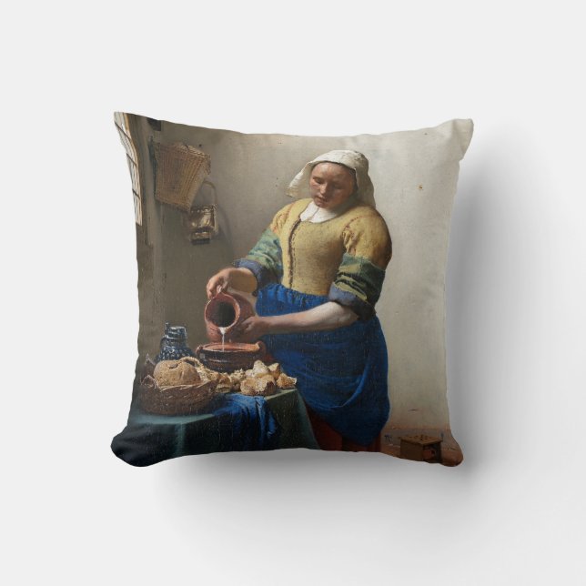 Mjölkpigan av Johannes Vermeer Kudde (Framsida)