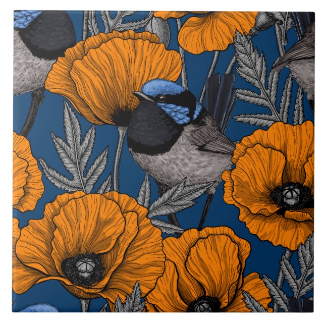 Mjölksporn och orange av vallmoblommor kakelplatta (Framsidan)