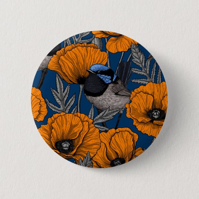 Mjölksporn och orange av vallmoblommor knapp (Framsida)