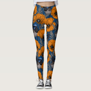 Mjölksporn och orange av vallmoblommor leggings