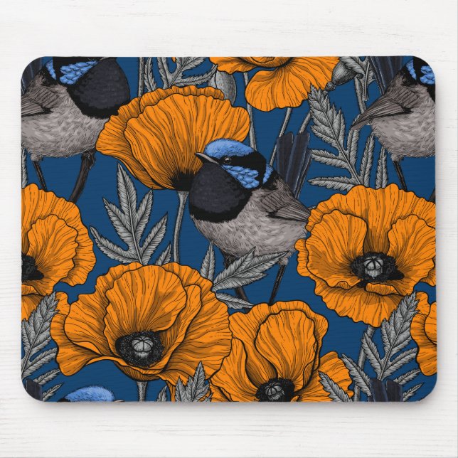 Mjölksporn och orange av vallmoblommor musmatta (Framsidan)