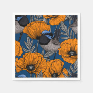 Mjölksporn och orange av vallmoblommor pappersservett