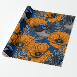 Mjölksporn och orange av vallmoblommor presentpapper
