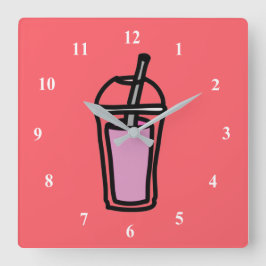Mjölkte Bubble Tea tonårstjej rosa Fyrkantig Klocka