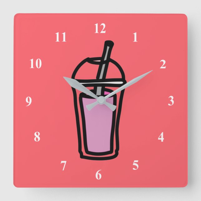 Mjölkte Bubble Tea tonårstjej rosa Fyrkantig Klocka (Framsida)