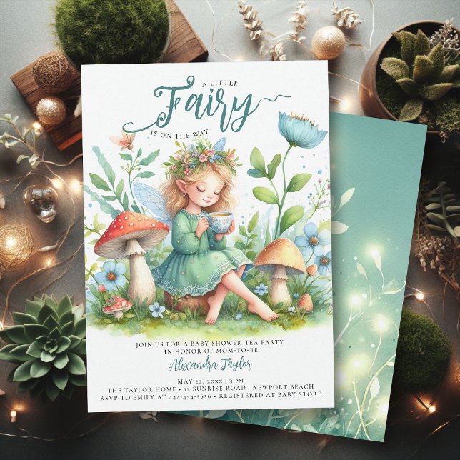 Mjölkträdgårdsmästare i Vild Flicka Shower Inbjudningar (enchanted fairy garden tea party girl baby shower invitation magical mushroom village forest elegant)