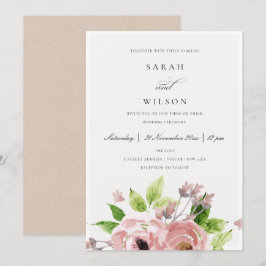 MJÖLKVATTENFÄRGENS ROSA BRÖLLOP BLOMMIGT INBJUDNINGAR