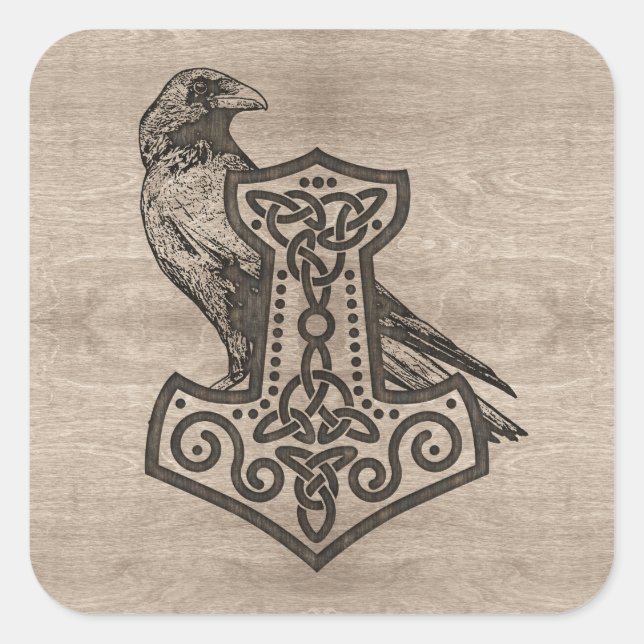 Mjolnir - hammaren Thor Fyrkantigt Klistermärke (Framsida)