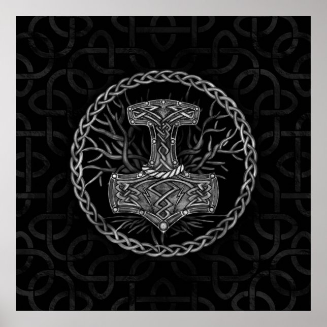 Mjolnir - hammaren Thor och Livets träd Poster (Framsidan)