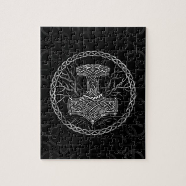 Mjolnir - hammaren Thor och Livets träd Pussel (Vertikal)