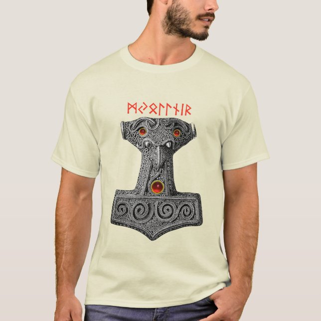 MJOLNIR Hammer of Thor, Viking Mythology Ivory T Shirt (Framsida)