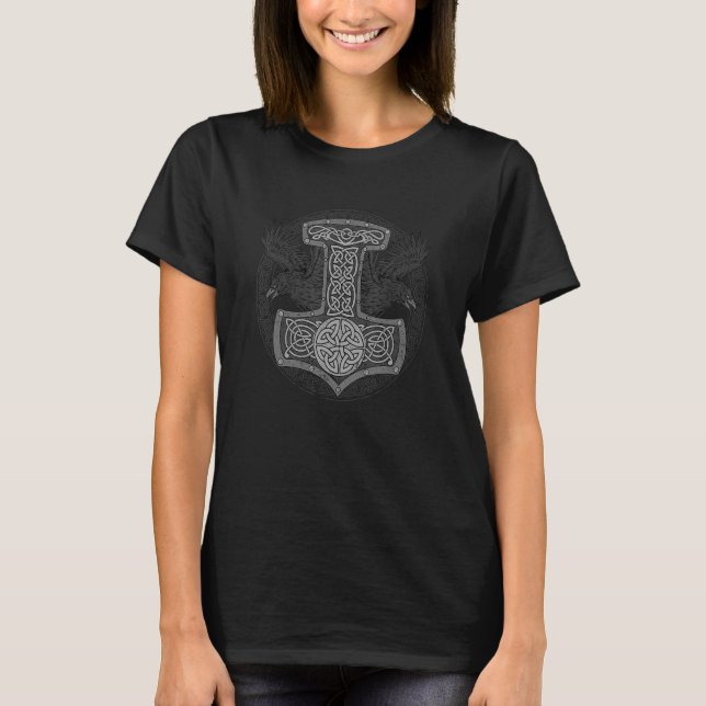 Mjölnir Oden Valhall Hammare I Viking Symbol T Shirt (Framsida)