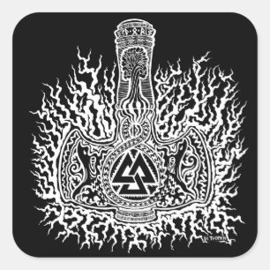 Mjolnir - Valknut Sticker Fyrkantigt Klistermärke