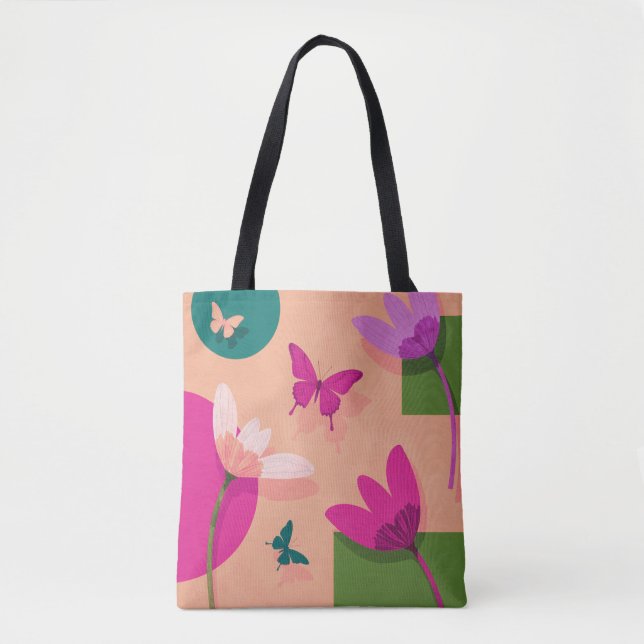 Mjuk Abstrakt Blommig Handväskor Totebag Tygkasse (Framsida)
