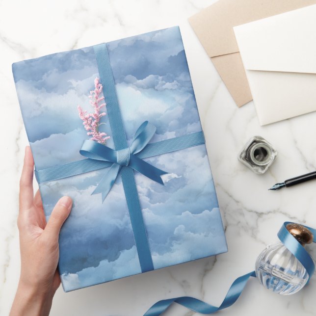Mjuk Abstrakt Mönster i Vattenfärg Blå Dimmig Himm Presentpapper (Gifting)