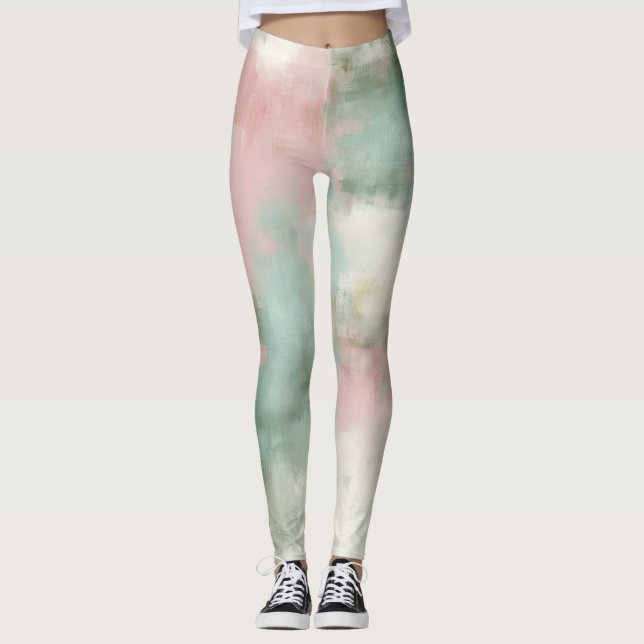 Mjuk Abstrakt Vattenfärg i Rosaton Leggings (Framsida)