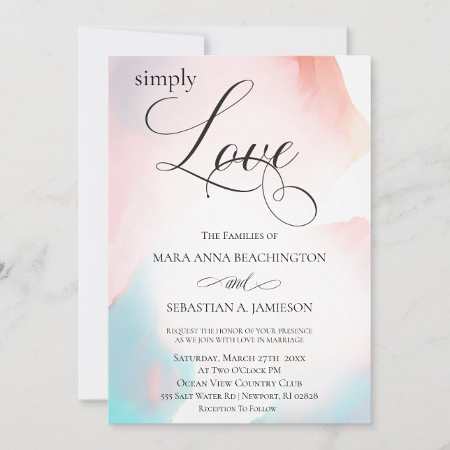 *~* Mjuk Abstrakt Vattenfärgskoral i Bröllop Inbjudningar (Framsida)