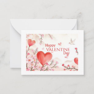 Mjuk akvarell Körsbärsblom Valentine-dagen Anteckningskort