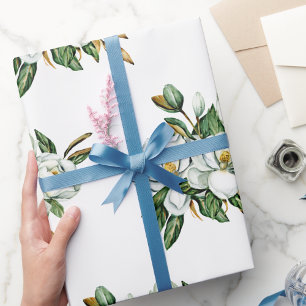 Mjuk akvarell Magnolia Blå Mönster Presentpapper