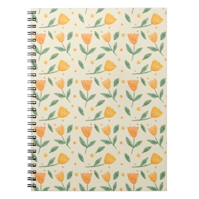 Mjuk akvarell orange vildblomma sömlöst mönster anteckningsbok (Framsidan)