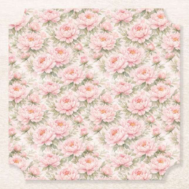 Mjuk akvarell Peony Blommig Sömlös Mönster Underlägg Papper (Framsida)