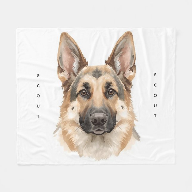 Mjuk akvarell tysk schäferhund ansikte mysig fleecefilt (Framsidan (Horisontell))