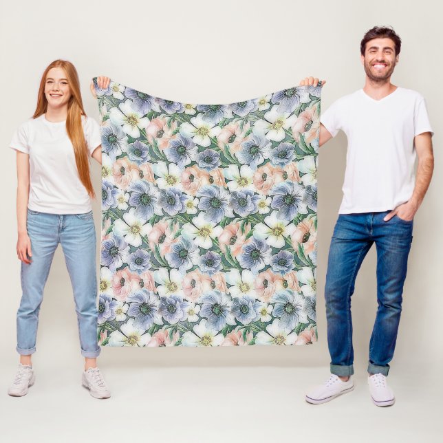 Mjuk akvarellpastellblomma  fleecefilt (På plats)
