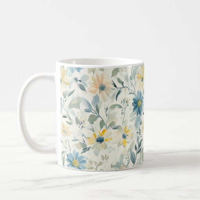 Mjuk Ängs Marguerit Akvarell Kaffemugg (Vänster)