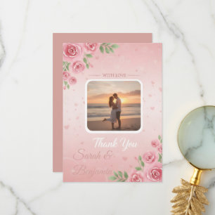 Mjuk aprikos och rosa blomsterträdgård Foto Bröllo Tack Kort