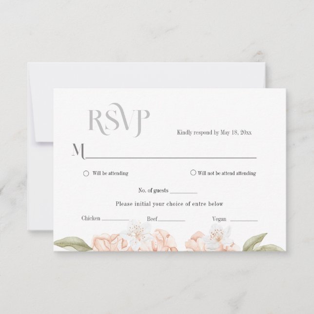 Mjuk aprikosblommig svarskort för bröllop OSA kort (Framsida)