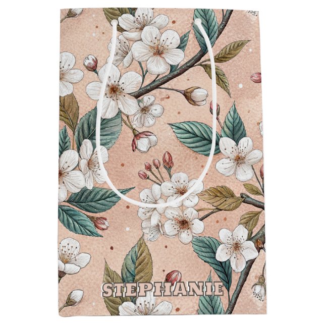 Mjuk aprikosfärgad Sakura-gren Botaniskt Mönster (Framsidan)