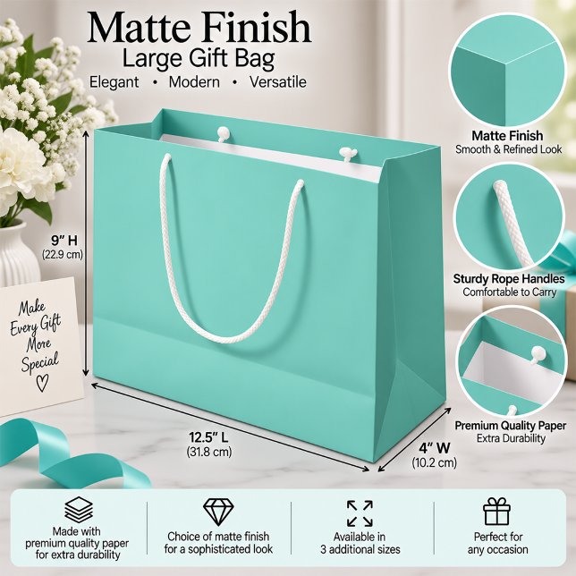 Mjuk Aqua Enfärgad Minimalistisk Presentförpacknin (Soft Aqua Solid Color Minimalist Gift Packaging Large Gift Bag)