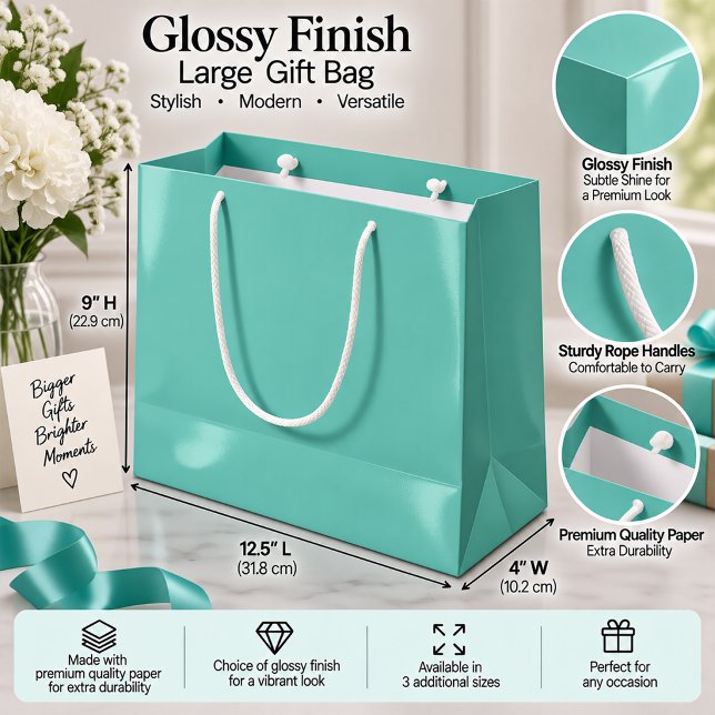 Mjuk Aqua Enfärgad Minimalistisk Presentförpacknin (Soft Aqua Solid Color Minimalist Gift Packaging Large Gift Bag)