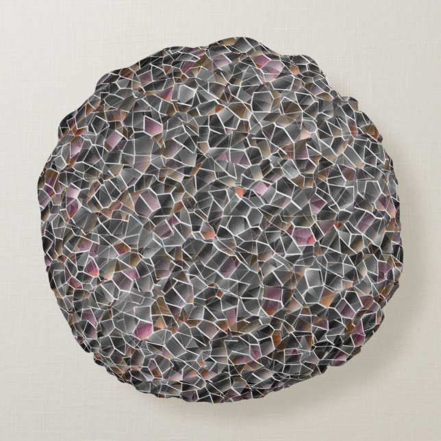 Mjuk av rålax och grått oregelbunden mosaik rund kudde (Baksidan)