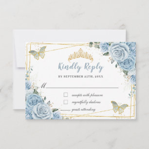 Mjuk Baby blue Blommigt Guld Quinceañera Butterfli OSA Kort
