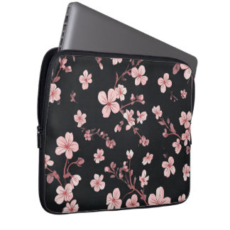 Mjuk Baby Rosa Mini Sakura Mönster på Svart - Deli Laptop Fodral